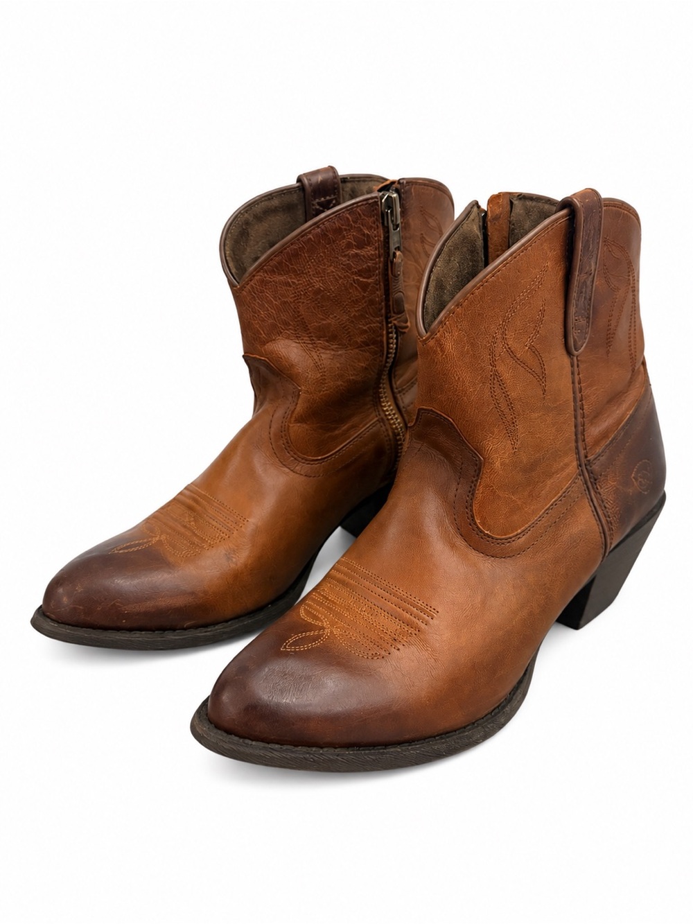 Ariat Women’s Brown Leather Western Ankle Boots Size 9.5 Cowboy Booties Side Zip